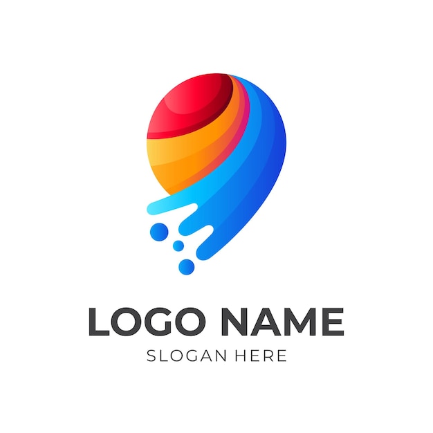 Logotipo de ubicación abstracto con coloridos iconos de colores 3d