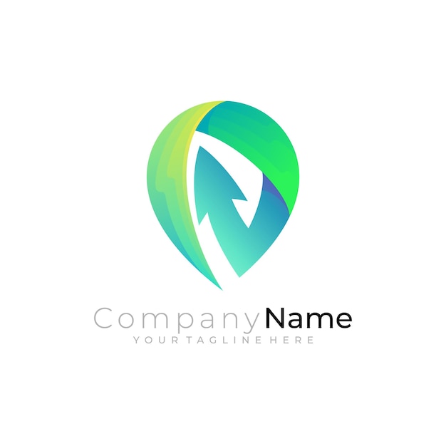 Logotipo de ubicación y combinación de diseño de flecha diseño colorido 3d