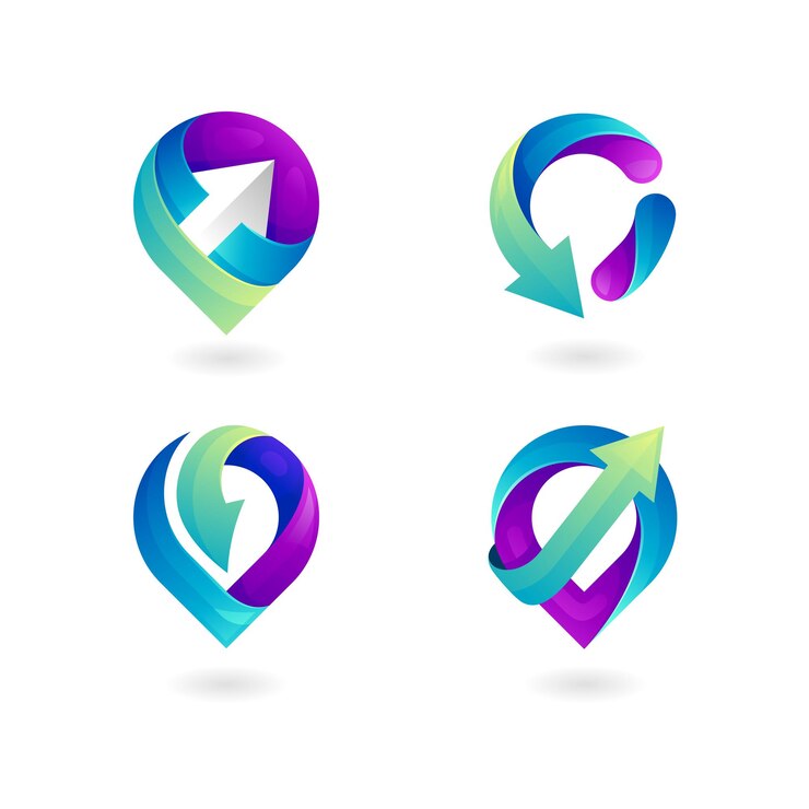 Vector logotipo de ubicación con imagen vectorial de diseño de flecha, color azul