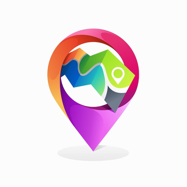 Vector logotipo de ubicación de pin con concepto de mapa