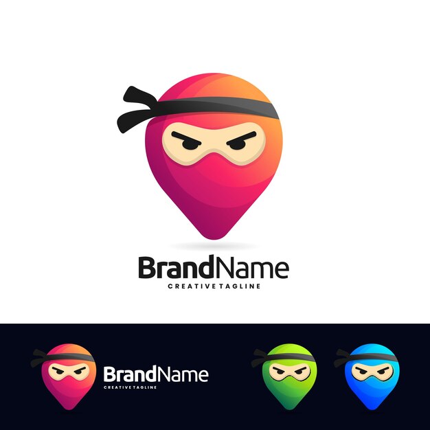 logotipo de ubicación de pin con concepto ninja