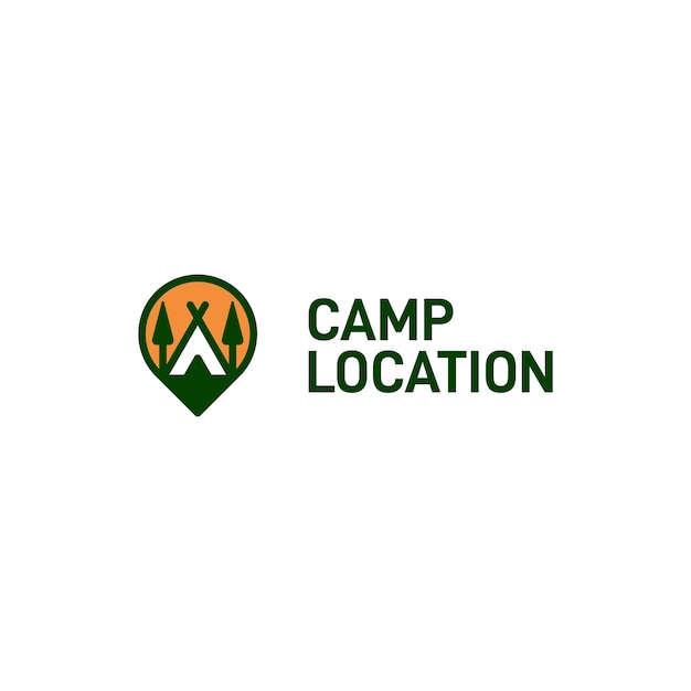 Logotipo de ubicación de pin de mapa de camping