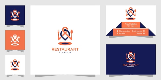 Logotipo de ubicación de restaurante de comida y plantilla de tarjeta de visita