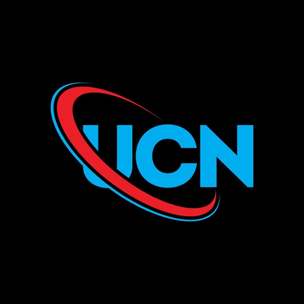 El logotipo de UCN, la letra UCN, el diseño del logotipo de la carta UCN, las iniciales del logotipo UCN vinculadas con un círculo y un monograma en mayúsculas, la tipografía UCN para el negocio tecnológico y la marca inmobiliaria.