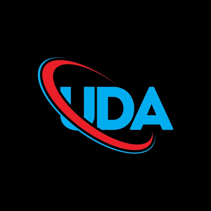Vector logotipo uda uda letra uda letra diseño logotipo iniciales logotipo uda vinculado con círculo y mayúscula logotipo monograma uda tipografía para negocios de tecnología y marca inmobiliaria