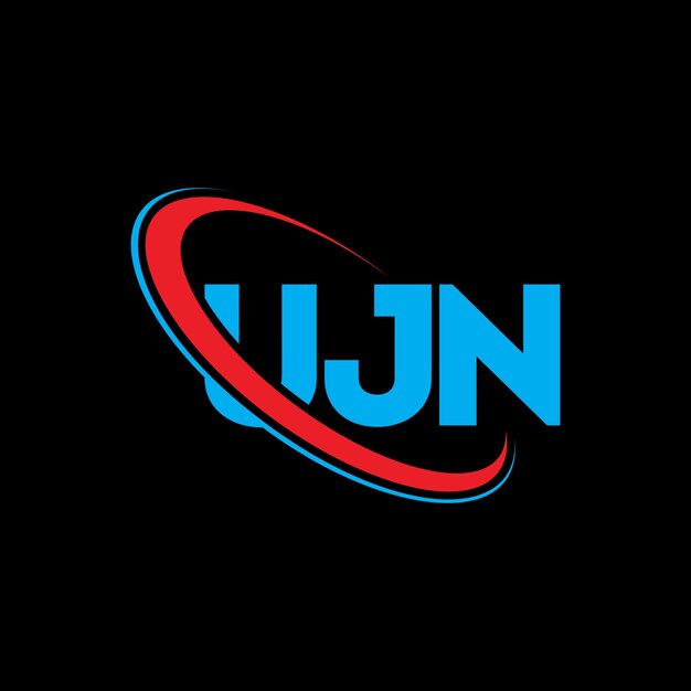 El logotipo UJN, la letra UJN, el diseño del logotipo de la carta UJN, las iniciales UJN vinculadas con círculo y mayúsculas, el logotipo del monograma, la tipografía UJN para el negocio tecnológico y la marca inmobiliaria.