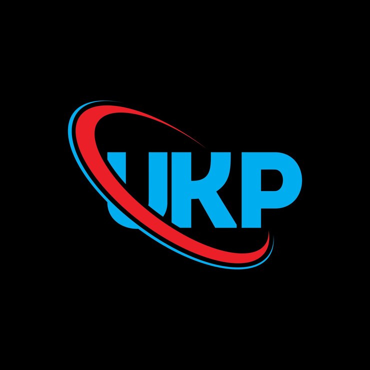 Vector el logotipo de ukp, la letra ukp, el diseño del logotipo de la carta ukp, las iniciales del logotipo ukp vinculadas con un círculo y un monograma en mayúscula, el logotipo del tipo ukp para el negocio tecnológico y la marca inmobiliaria.