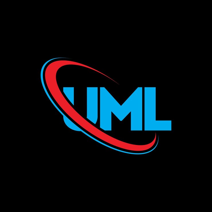 Vector logotipo uml (literatura uml) diseño del logotipo de la letra uml iniciales logotipo de uml vinculado con círculo y mayúscula logotipo de monograma tipografía uml para negocios tecnológicos y marca inmobiliaria