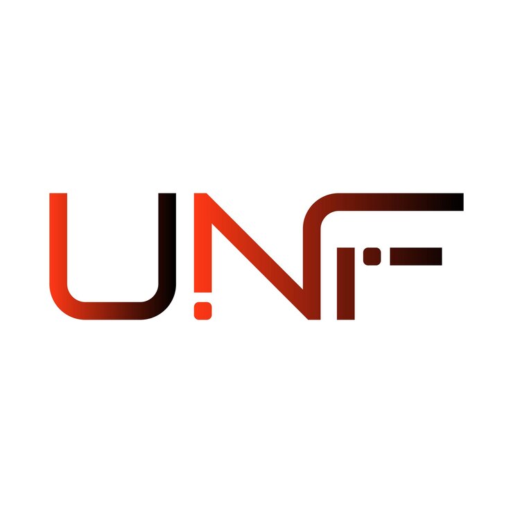 Vector el logotipo de unf es una tipografía abstracta, un diseño vectorial moderno y mínimo.