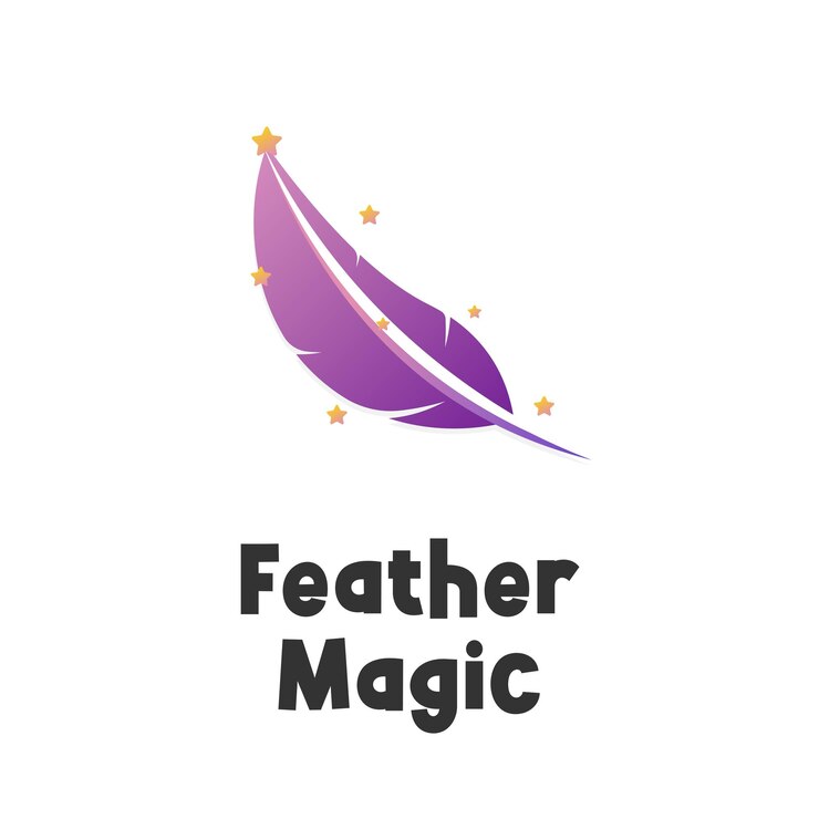 Logotipo único de ilustración vectorial de plumas mágicas en color púrpura