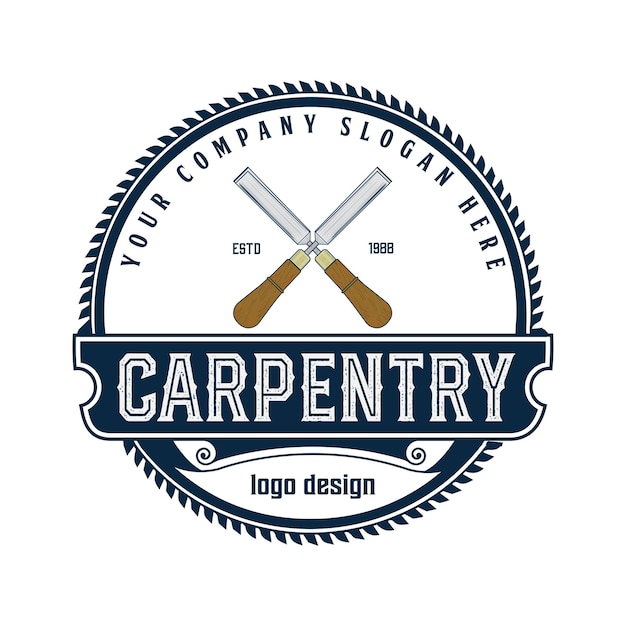 Logotipo único de sierra y martillo de carpintero vintage con etiquetas mecánicas de madera emblemas retro logotipo vintage