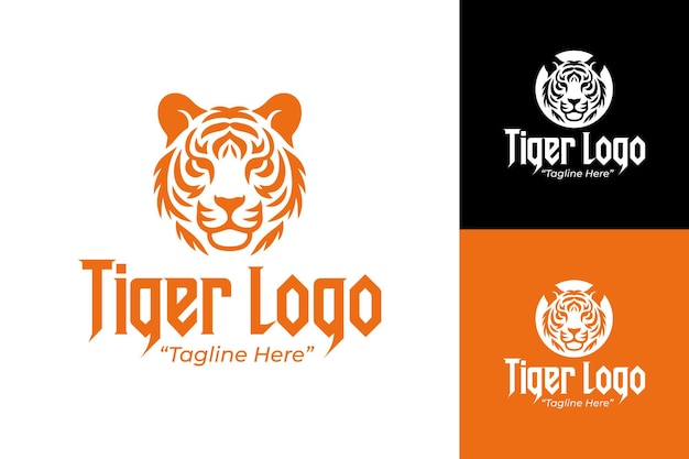 El logotipo único del tigre con colores naranja y negro para una marca ecológica