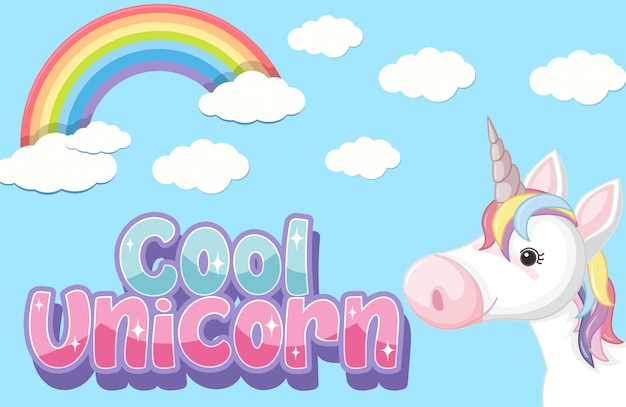 Logotipo de unicornio genial en color pastel con lindo unicornio y arco iris