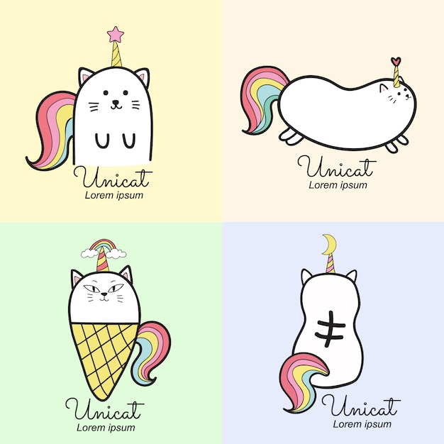 Vector logotipo de unicornio lindo, color pastel, unicat