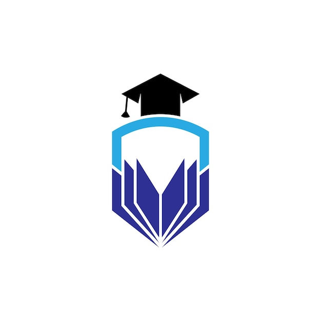 Logotipo de la universidad de educación con imagen conceptual de sombrero y escudo de toga de libro