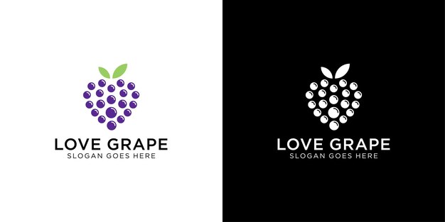 Logotipo de uva de amor creativo Uvas modernas con estilo de contorno lineal Logotipo de bodega Icono Vector de símbolo