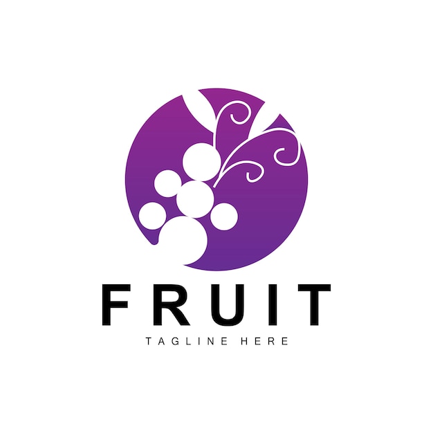 Logotipo de uva Granja Fruta Vector Diseño de fruta púrpura fresca Icono de producto de uva Tienda de frutas