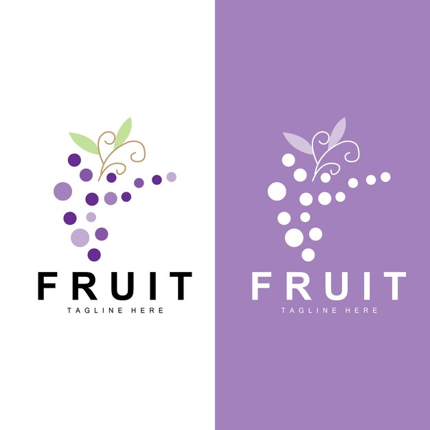 Logotipo de uva granja fruta vector diseño de fruta púrpura fresca icono de producto de uva tienda de frutas