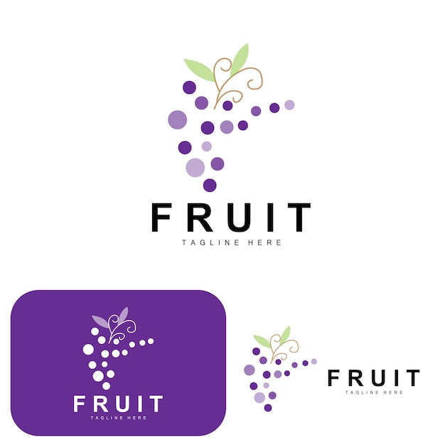 Logotipo de uva Granja Fruta Vector Diseño de fruta púrpura fresca Icono de producto de uva Tienda de frutas