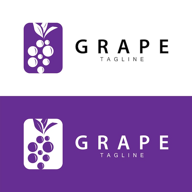 Logotipo de uva Vector de jardín Fruta morada fresca Diseño de marca de vino Plantilla de ilustración simple