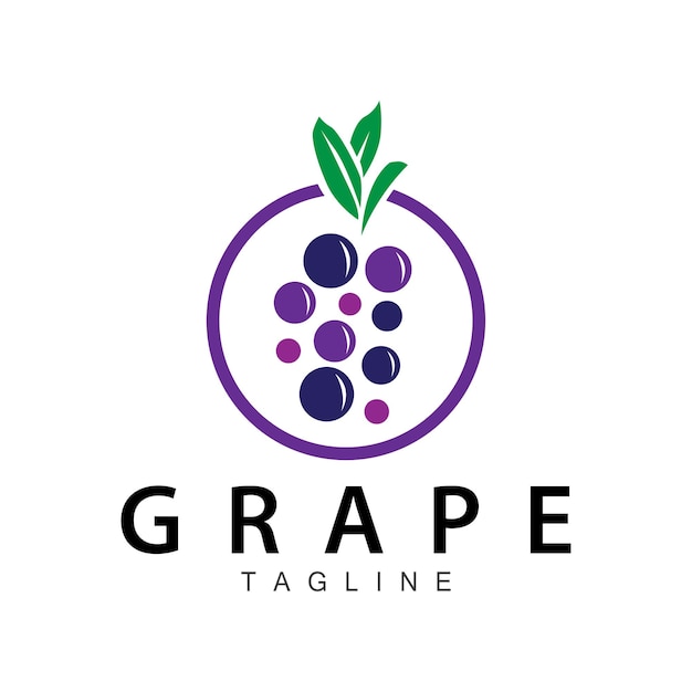 Logotipo de uva Vector de jardín Fruta morada fresca Diseño de marca de vino Plantilla de ilustración simple