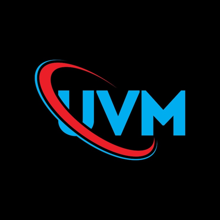 Vector el logotipo uvm, la letra uvm, las iniciales uvm, el logotipo vinculado con círculo y mayúscula, el monograma uvm y la tipografía uvm para el negocio tecnológico y la marca inmobiliaria.