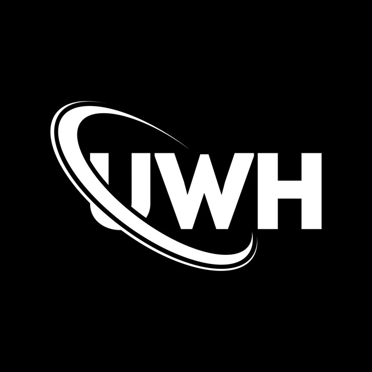 Vector el logotipo de uwh, la letra uwh, el diseño del logotipo de la carta uwh, las iniciales uwh, vinculado con un círculo y un monograma en mayúsculas, el logotipo uwh, tipografía para negocios tecnológicos y marca inmobiliaria.