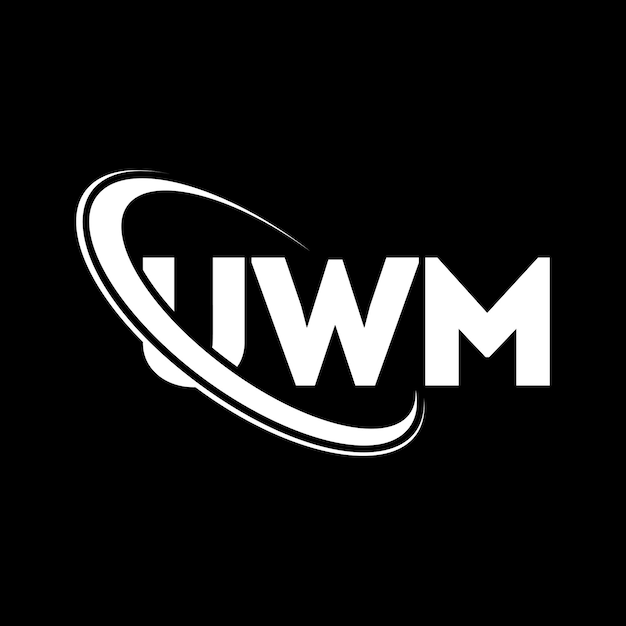 El logotipo de UWM, la letra UWM, las iniciales, el logotipo UWM vinculado con un círculo y un monograma en mayúsculas, la tipografía UWM para el negocio tecnológico y la marca inmobiliaria.