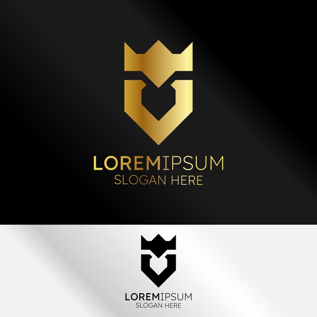 Logotipo V o WV con escudo de corona dorada para las marcas de primera calidad