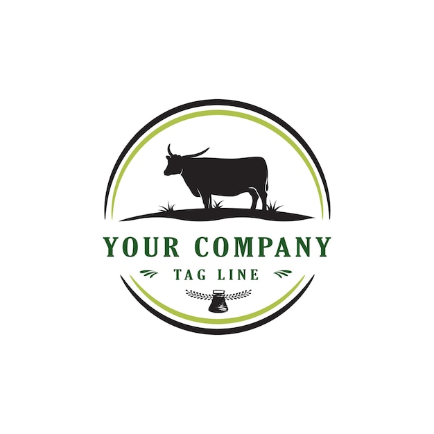 Logotipo de la vaca de la granja con estilo de emblema clásico