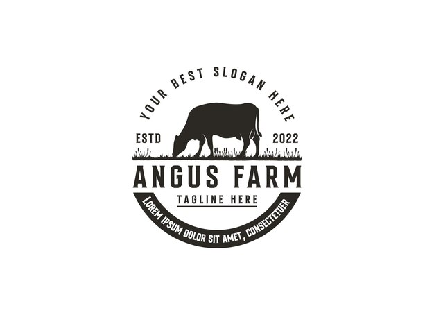 Logotipo de vaca con el título 'granja angus'