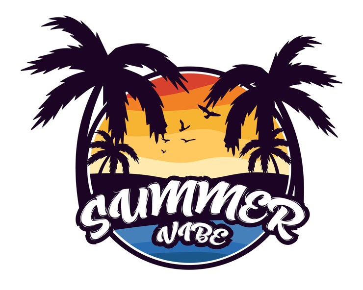un logotipo para un vaso de vino a la orilla de la playa que dice verano