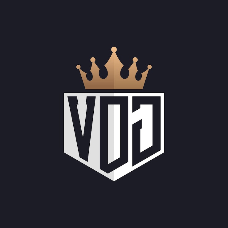 Vector logotipo vdj de lujo con corona iniciales elegantes logotipo de letra vdj para marcas exclusivas monograma de letra v dj para empresas de alta gama