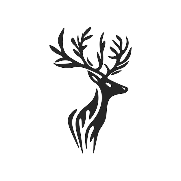 Un logotipo de vector blanco negro simple elegante del ciervo aislado