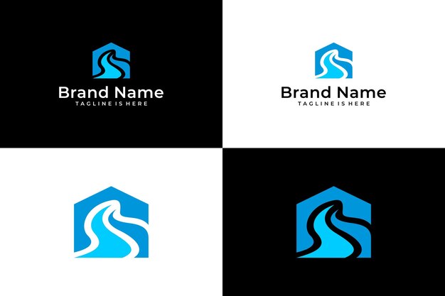 logotipo del vector de la casa del río abstracto