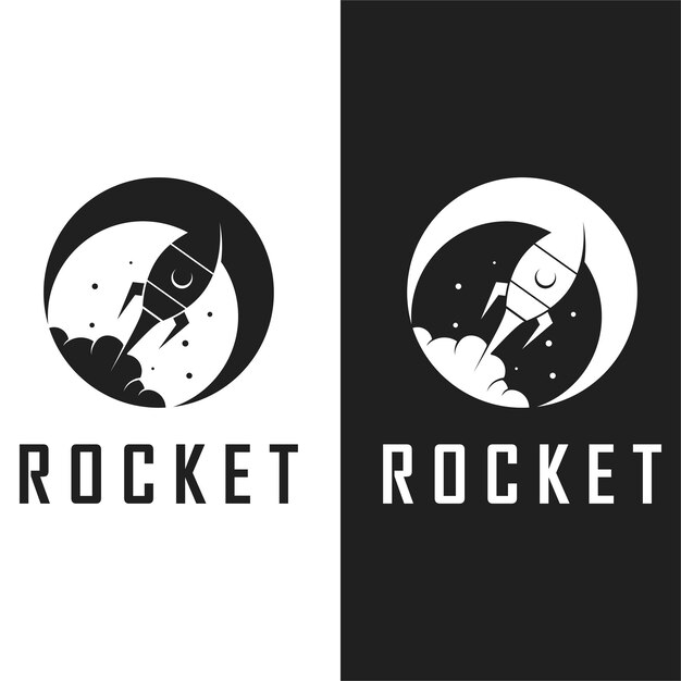 Logotipo y vector de cohete espacial con plantilla de eslogan