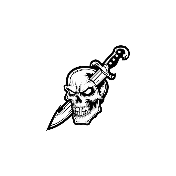 El logotipo del vector del cráneo es un cráneo de payaso monocromático y espeluznante.