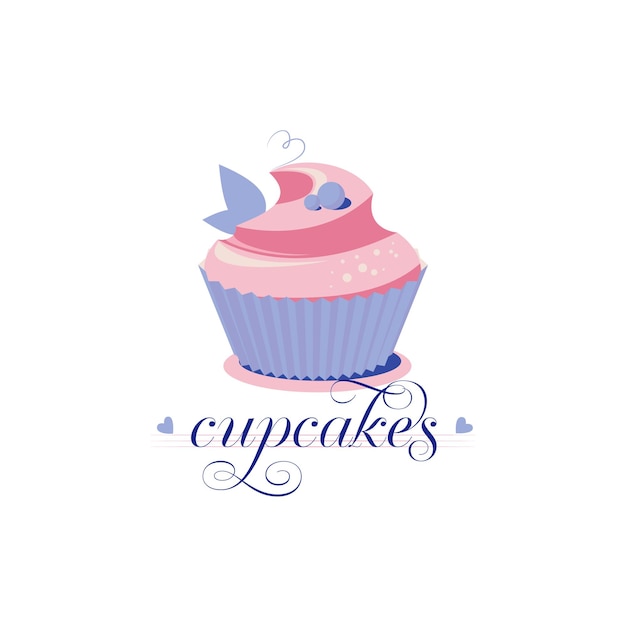 Logotipo de vector de cupcake para fabricantes de dulces para hornear tonos rosas y azules