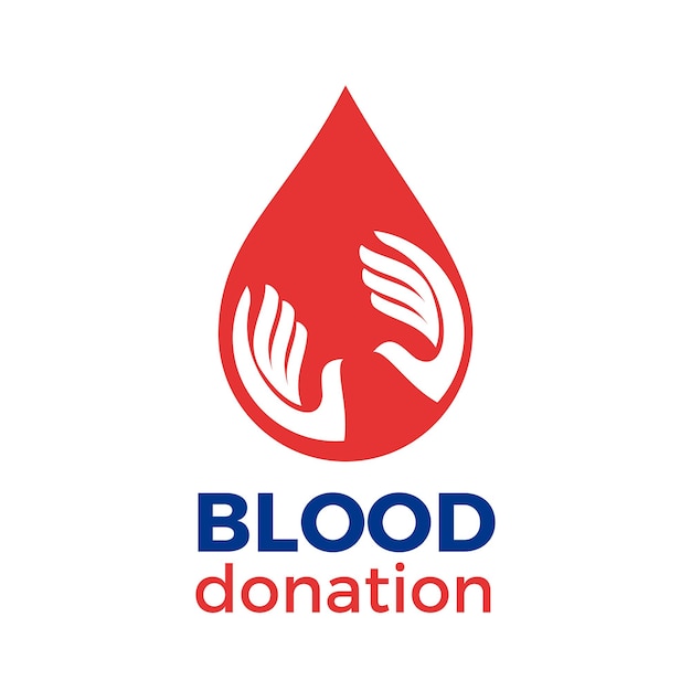 Logotipo de vector dos manos y una gota de concepto de donación de sangre