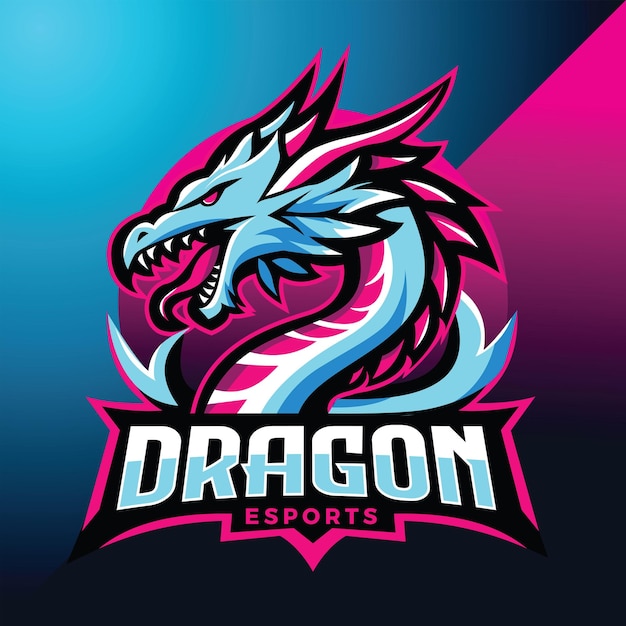 Vector el logotipo de vector dragon e sports es rosa y azul.