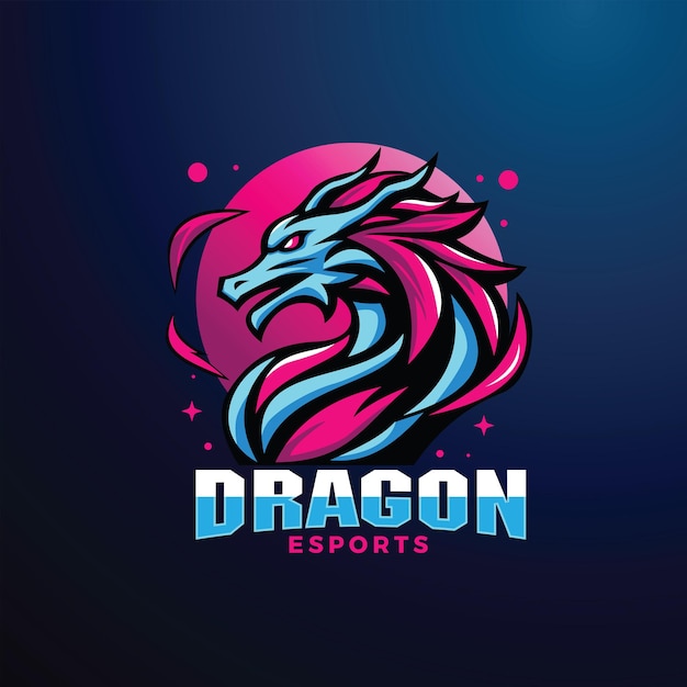 Vector el logotipo de vector dragon e sports es rosa y azul.