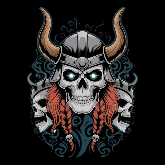 Logotipo del vector del emblema del cráneo Agresivo cráneo humano de un antiguo guerrero