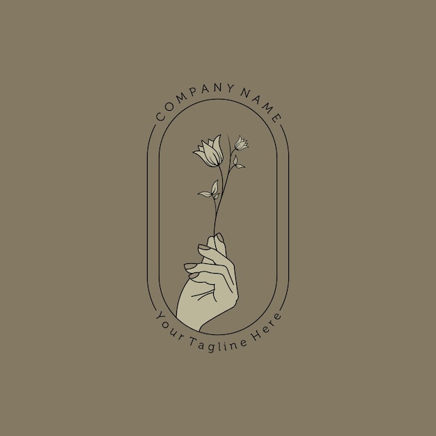 Logotipo de vector floral dibujado a mano en estilo minimalista y femenino Plantilla de logotipo floral de arte de línea creativa para estudio de diseño spa boda floristería belleza y moda Concepto de logotipo floral de mano y hojas