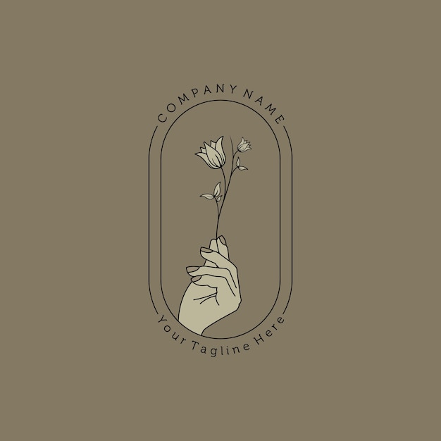 Vector logotipo de vector floral dibujado a mano en estilo minimalista y femenino plantilla de logotipo floral de arte de línea creativa para estudio de diseño spa boda floristería belleza y moda concepto de logotipo floral de mano y hojas