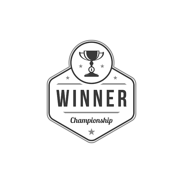 Logotipo del vector del ganador del campeonato Taza de pegatina negra para el emblema del primer lugar Mejor logro Trofeo de liderazgo creativo competitivo de la competencia de marketing con el premio financiero principal