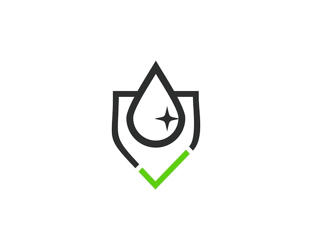 Logotipo del vector de garantía de calidad, pureza garantizada, salud y claridad Imagen de escudo y gota de agua