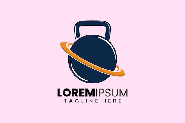 Logotipo de vector de gimnasio fitness con pesa rusa planeta