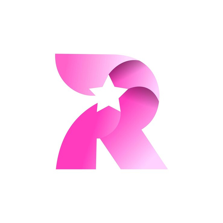 Vector logotipo del vector de gradiente de la letra r con diseño de icono de estrella espacial negativa