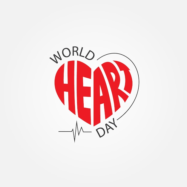 Logotipo del vector de letras del día mundial del corazón en la ilustración de forma de amor para el 29 de septiembre