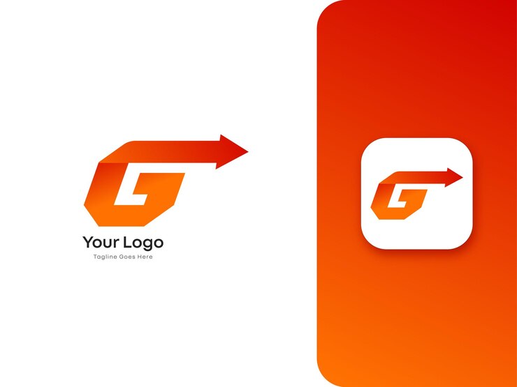 Vector logotipo de vector libre g con símbolo de flecha derecha que representa crecimiento y dirección positivos